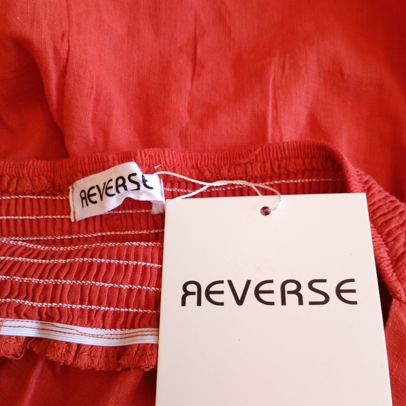 Reverse NWT Square Neck Backless Rust Orange Smocked Waist Bohemian Apron Dress - Picture 6 of 9